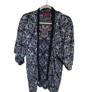 Tigerlily Women's Small‎ Kimono Jacket Blue Floral Print Boho